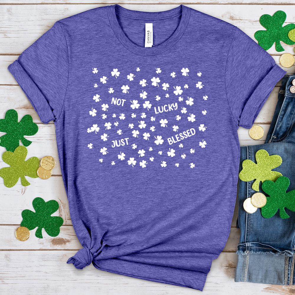 Just Blessed Falling Clovers Heathered Tee