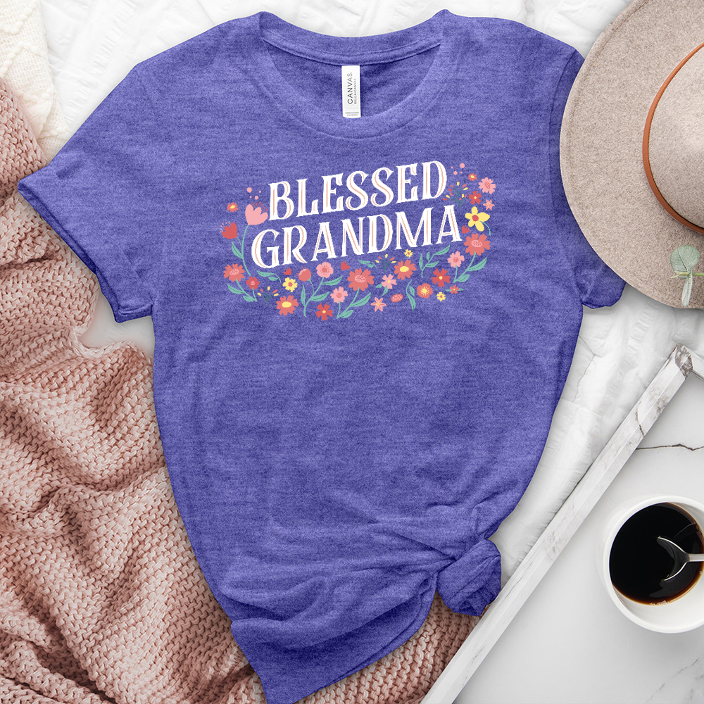 Blessed Grandma Spring Flowers Heathered Tee