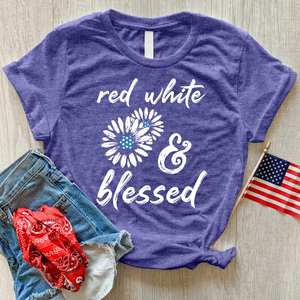 Red White Blessed Flowers Heathered Tee