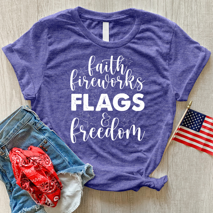 Faith Fireworks Flags & Freedom Heathered Tee