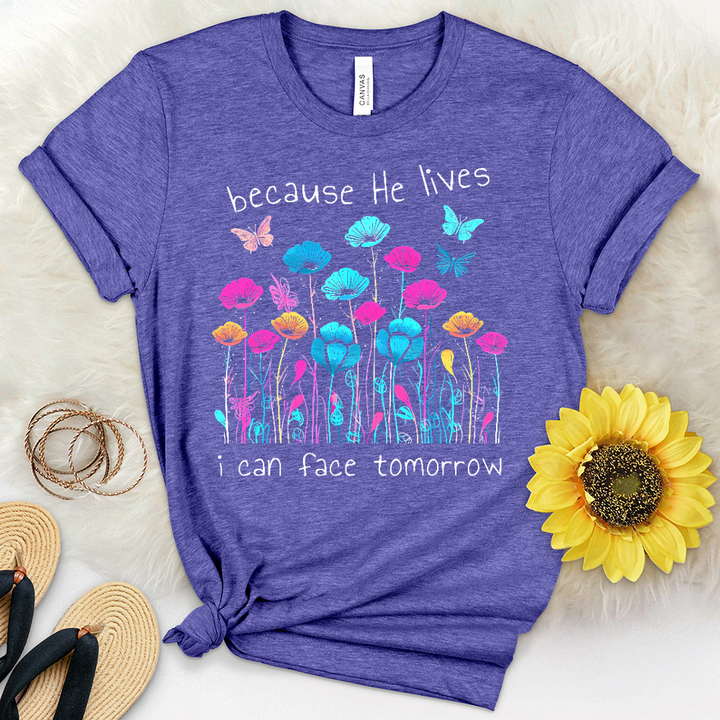 Because He Lives Neon Flowers Heathered Tee