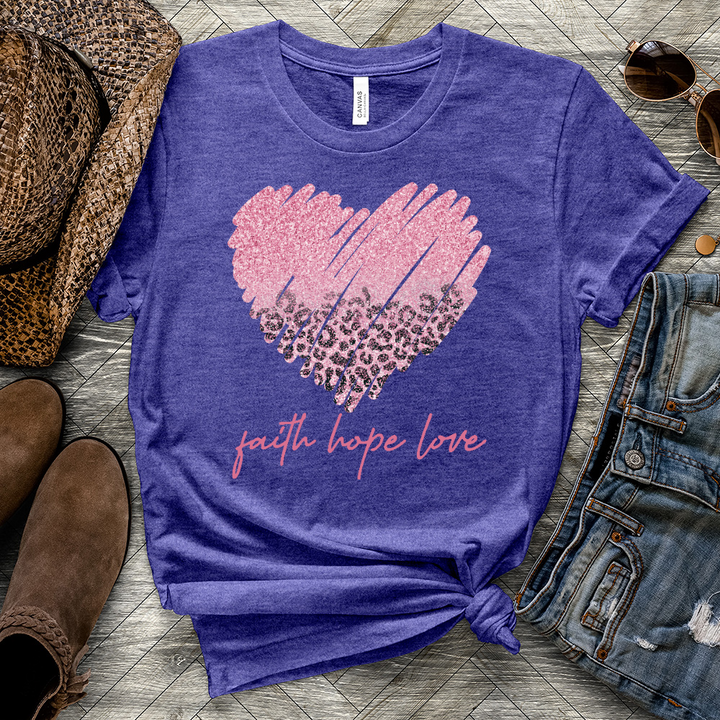 Pink Leopard Heart Heathered Tee