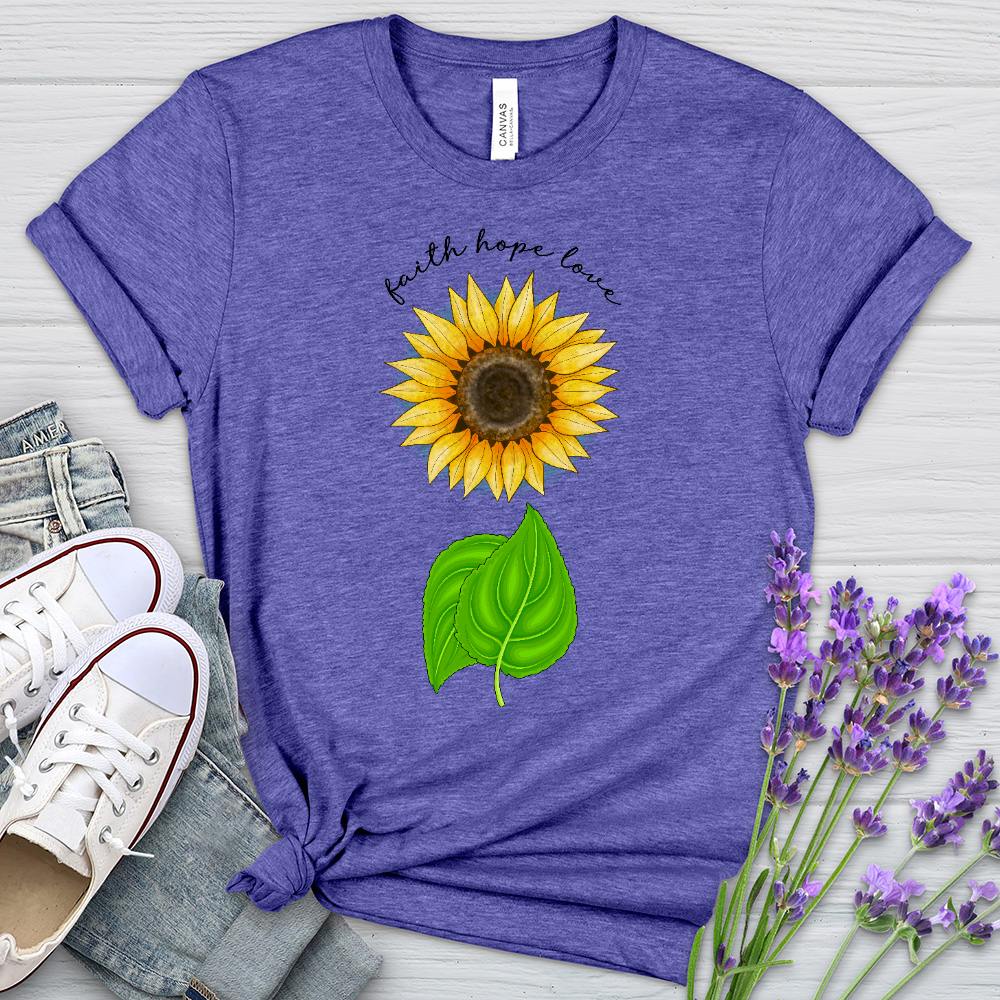 Faith Hope Love Sunflower Art Heathered Tee