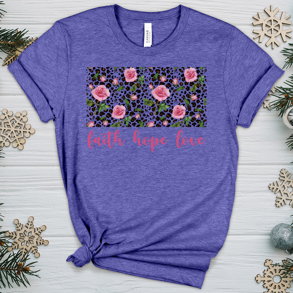 Faith Hope Love Leopard Roses Heathered Tee