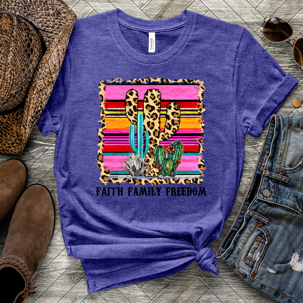 Faith Family Freedom Colored Cactus Heathered Tee