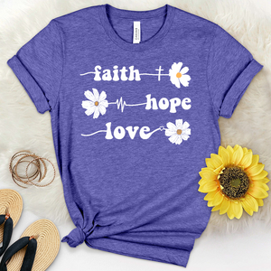 Faith Hope Love Daisy Flowers Heathered Tee