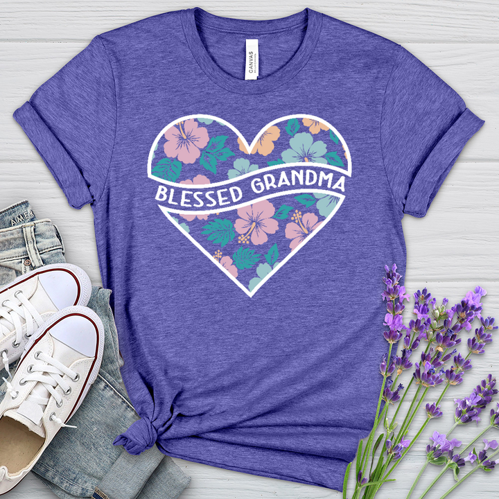 Blessed Grandma Wavy Heart Heathered Tee