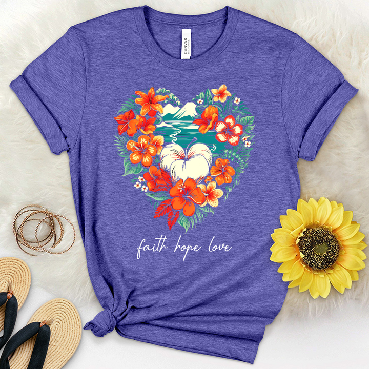 Faith Hope Love Hawaiin Heart Heathered Tee