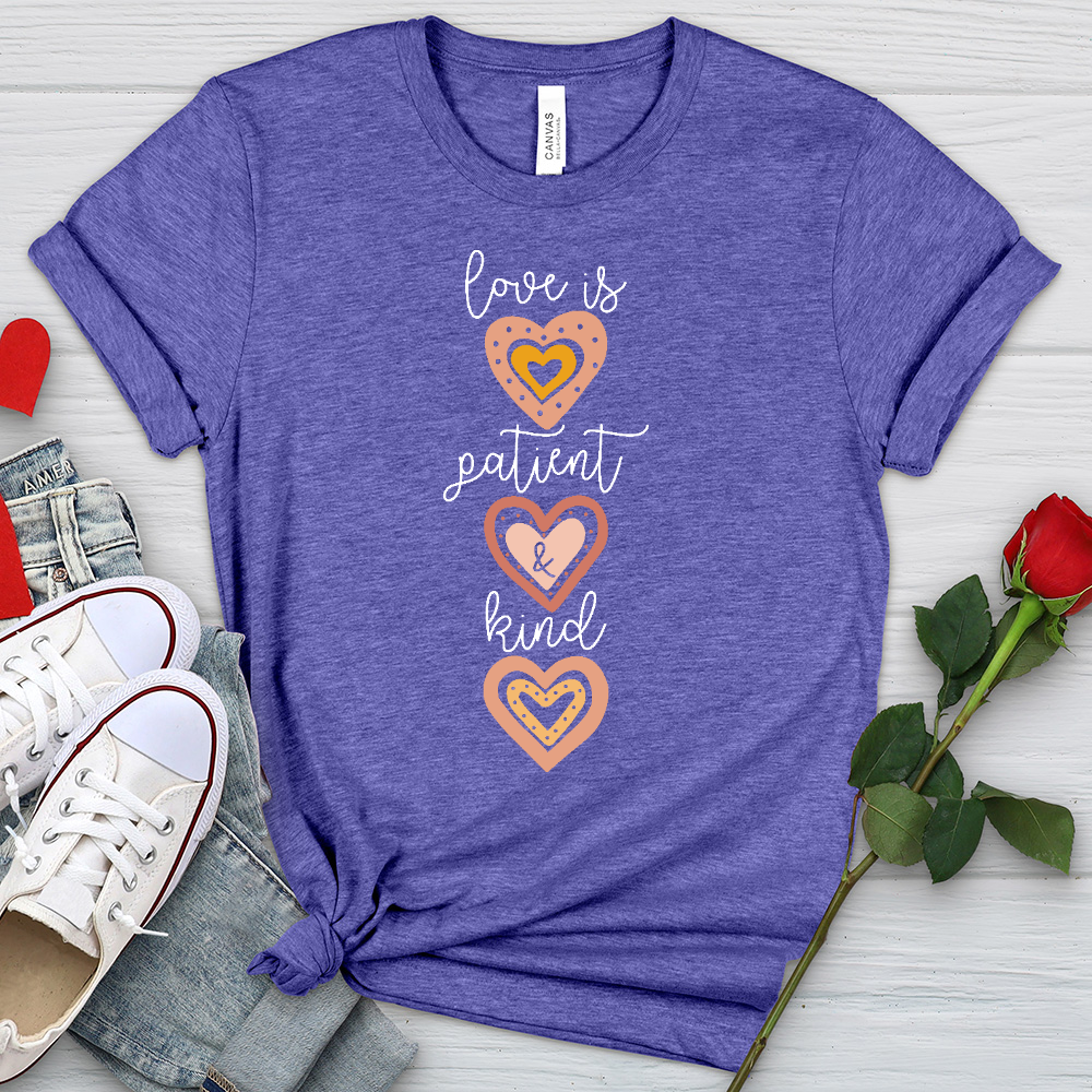 Love Is Patient Vertical Hearts Heathered Tee