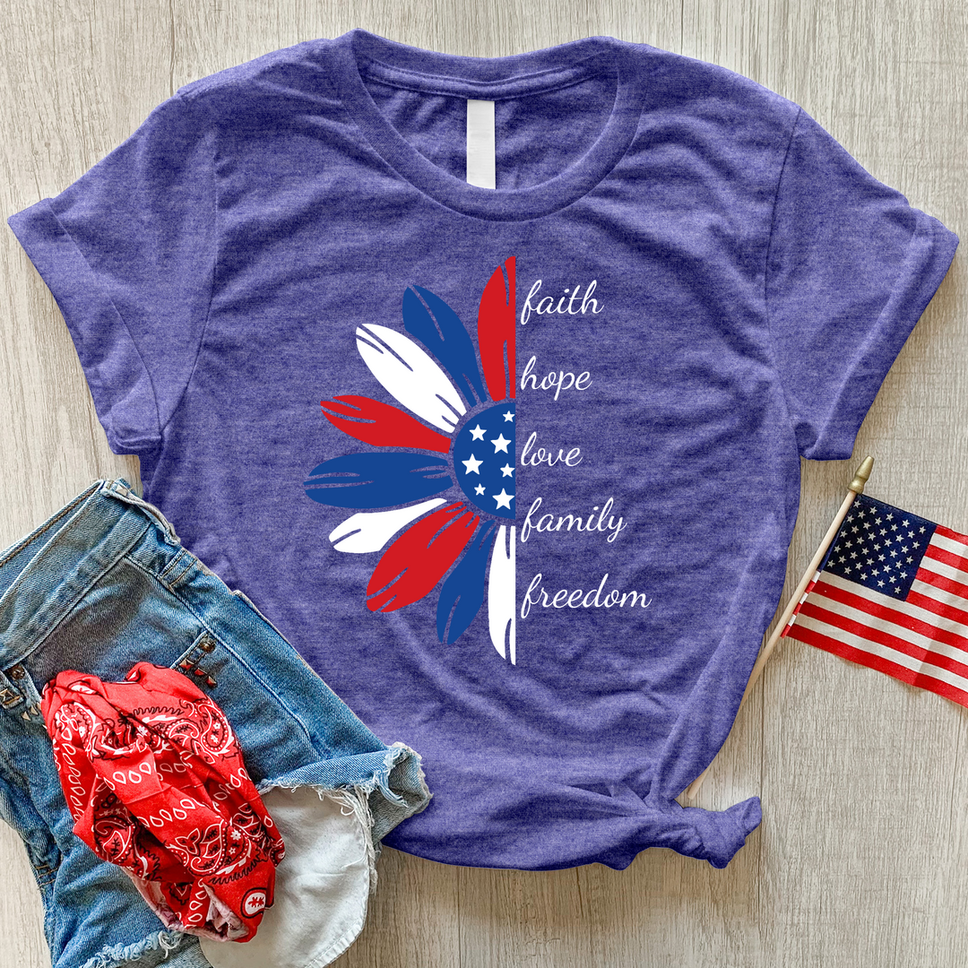 Faith Family Freedom Daisy Heathered Tee