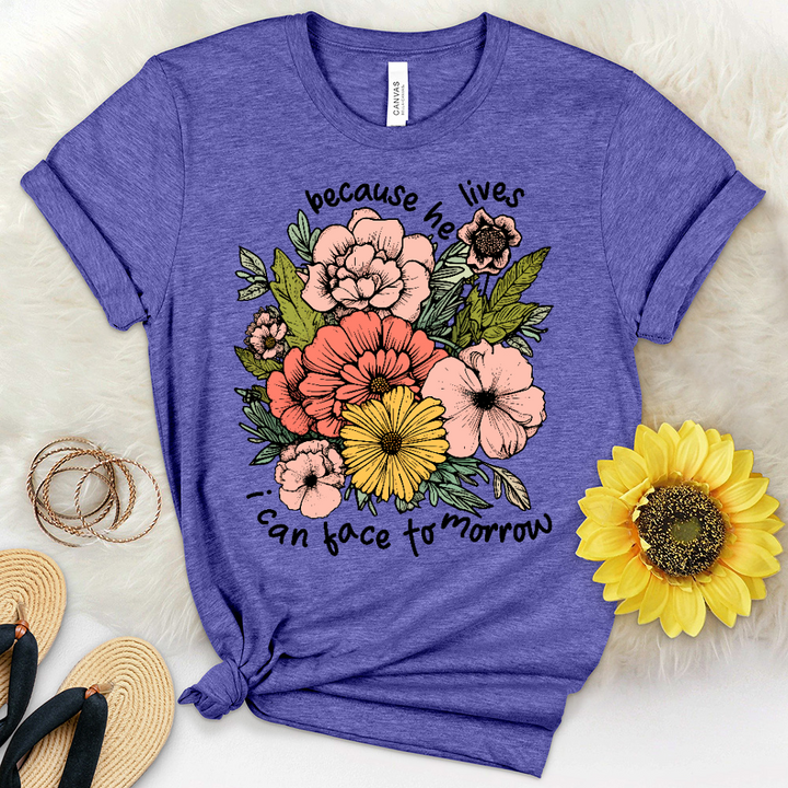 Because He Lives Colored Flowers Heathered Tee