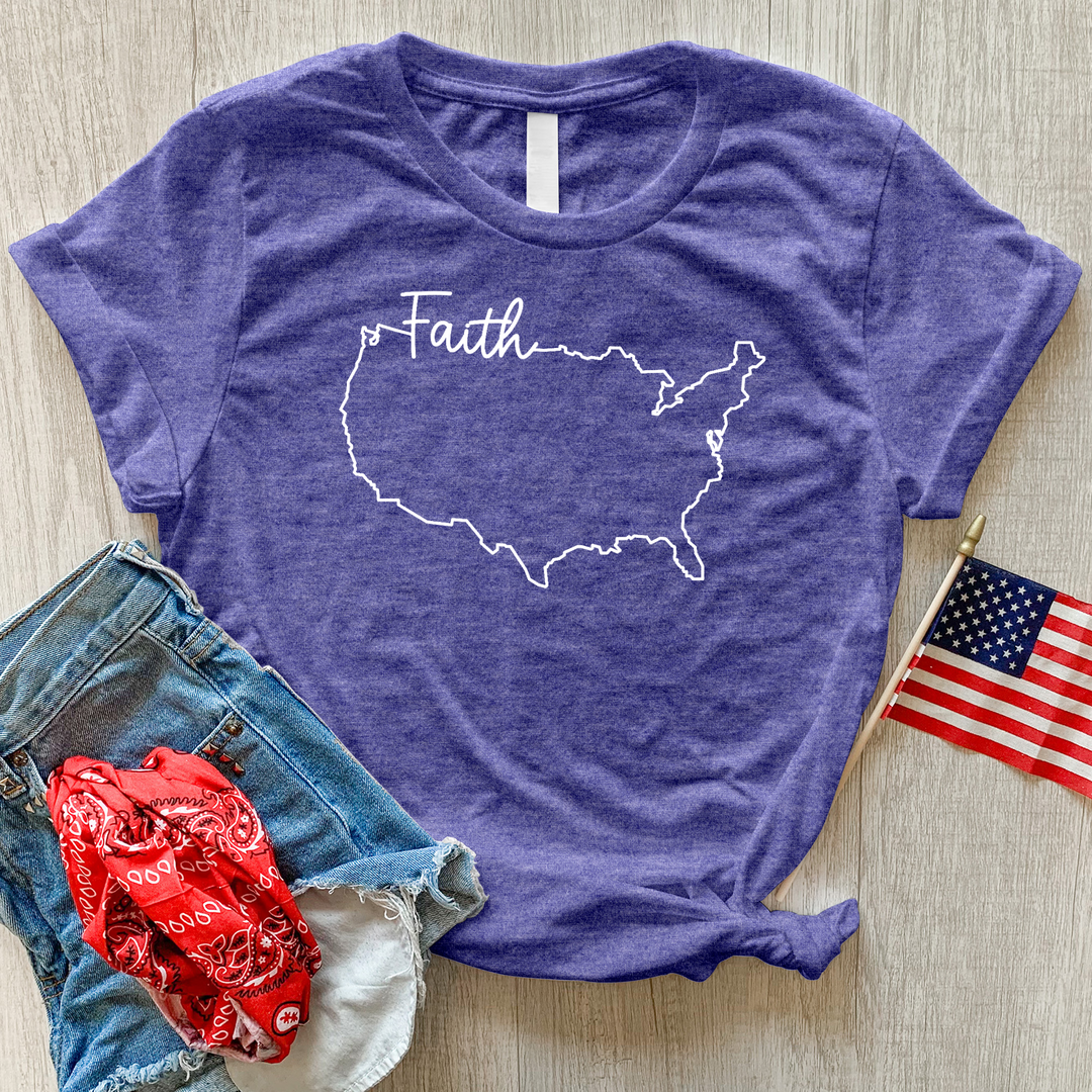 Faith With USA Map Heathered Tee