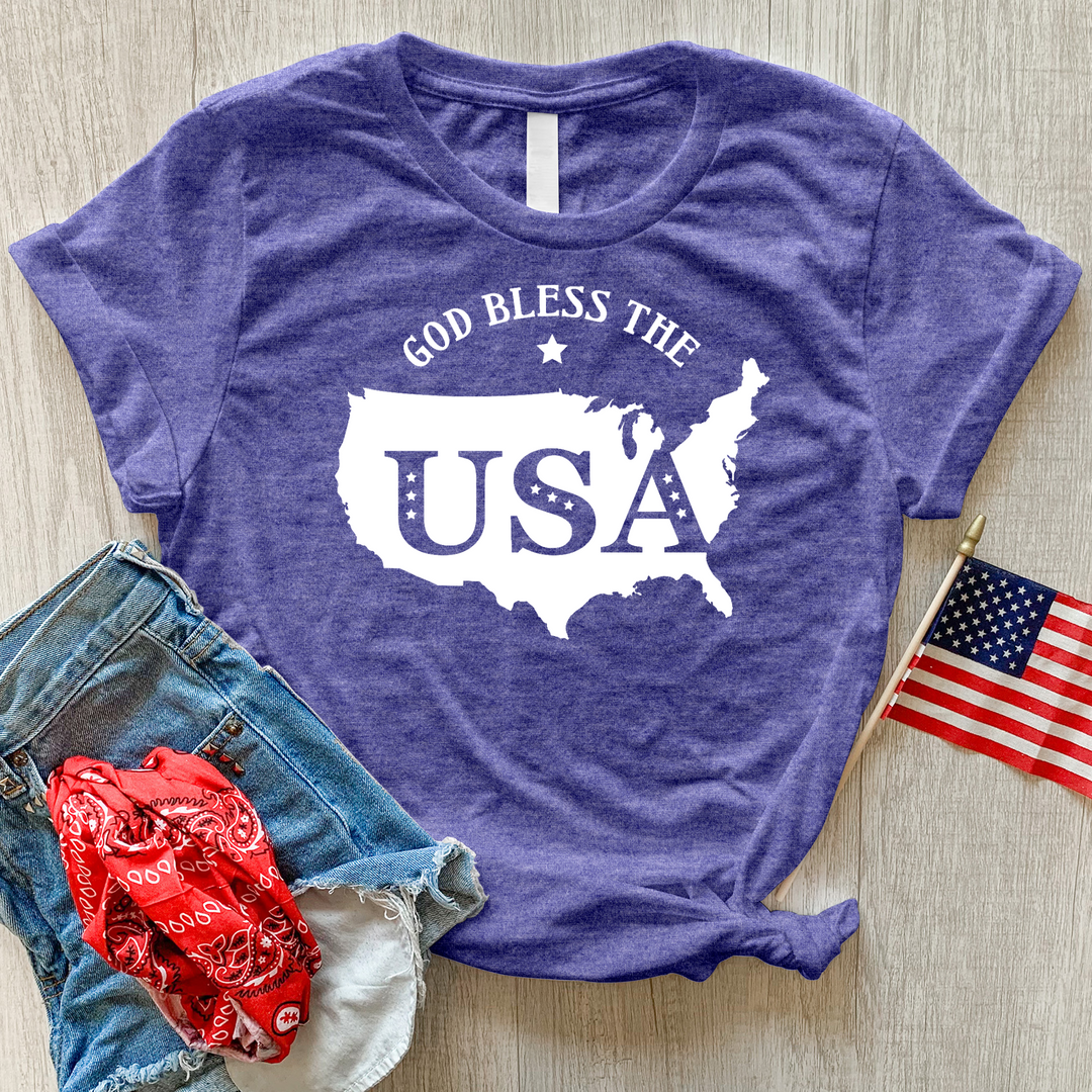 God Bless USA Outline Heathered Tee