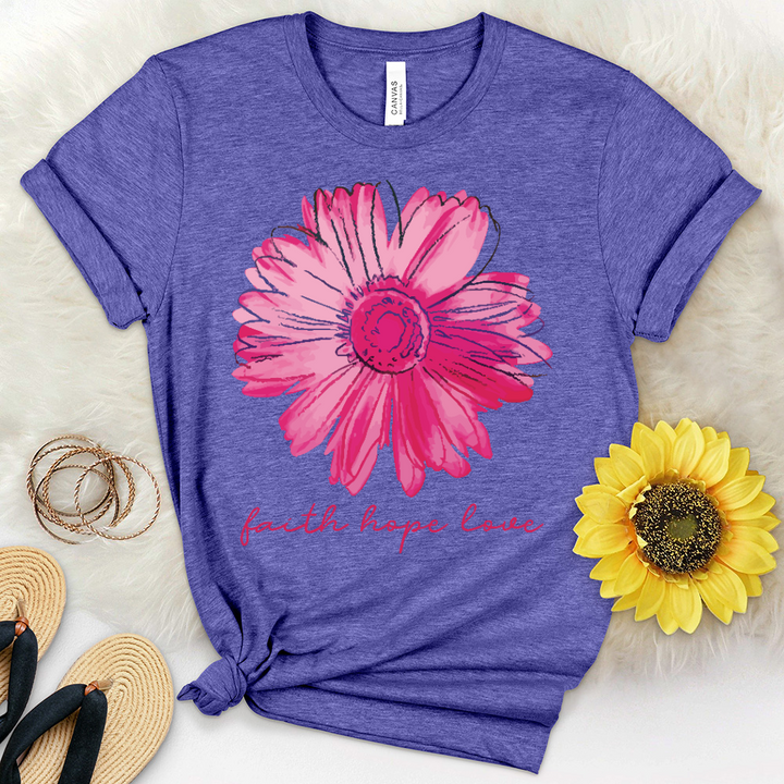 Faith Hope Love Pink Flower Heathered Tee