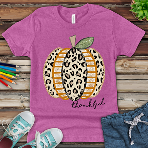 Thankful Leopard Spotted Pumpkin Youth Heathered Tee