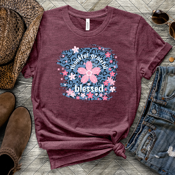 Blessed Floral Leopard Heathered Tee