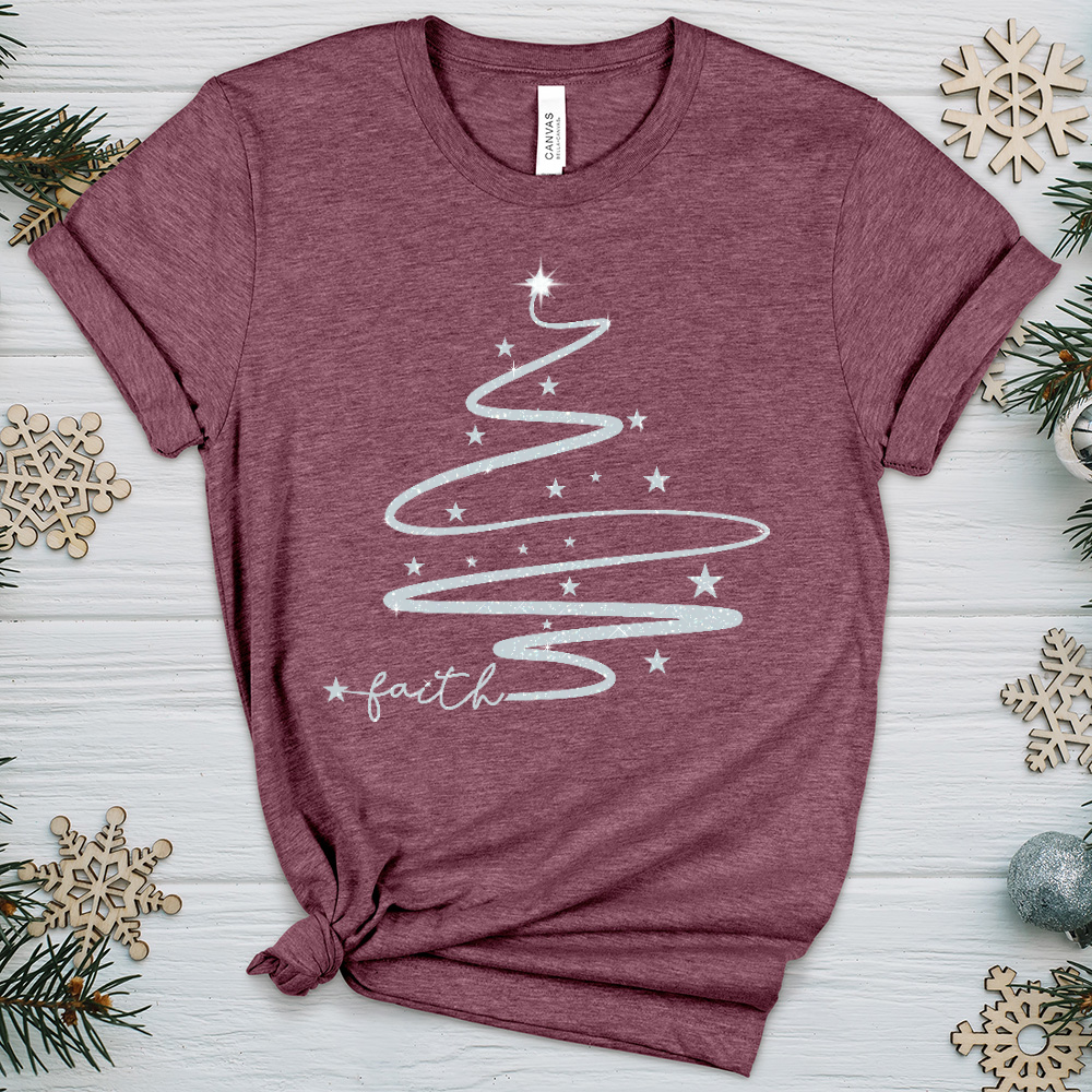 Faith Christmas Tree Silver Sparkle Heathered Tee