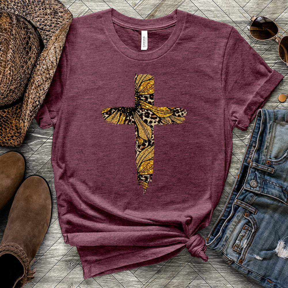 Leopard Cross Golden Heathered Tee