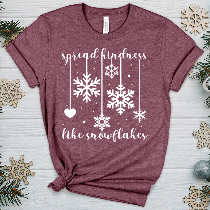 Spread Kindness Dangling Snowflakes Heathered Tee