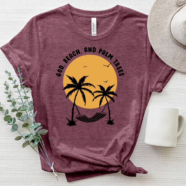 God, Beach and Palm Trees Heathered Tee