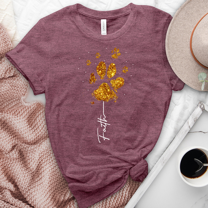 Gold Faith Paw Print Stem Heathered Tee