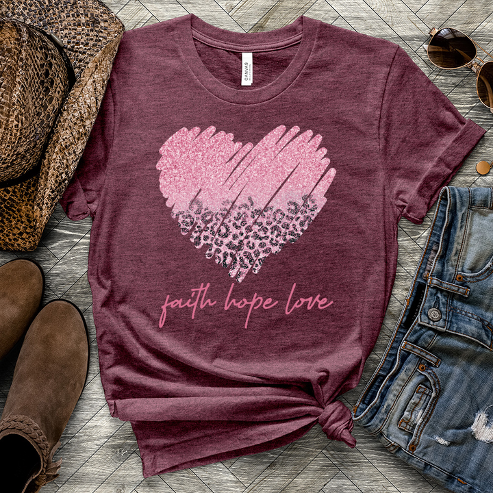 Pink Leopard Heart Heathered Tee