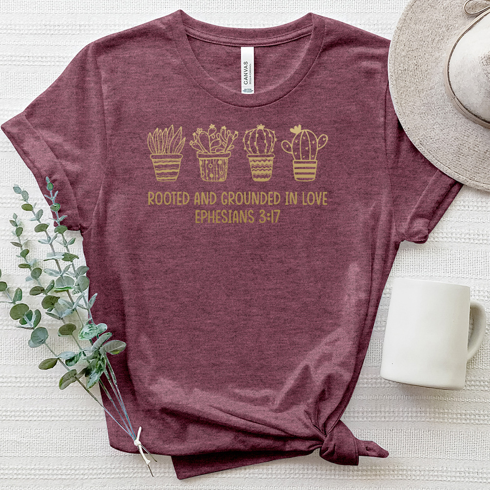 Rooted And Grounded In Love Ephesians 3 17 Gold Plant Heathered Tee