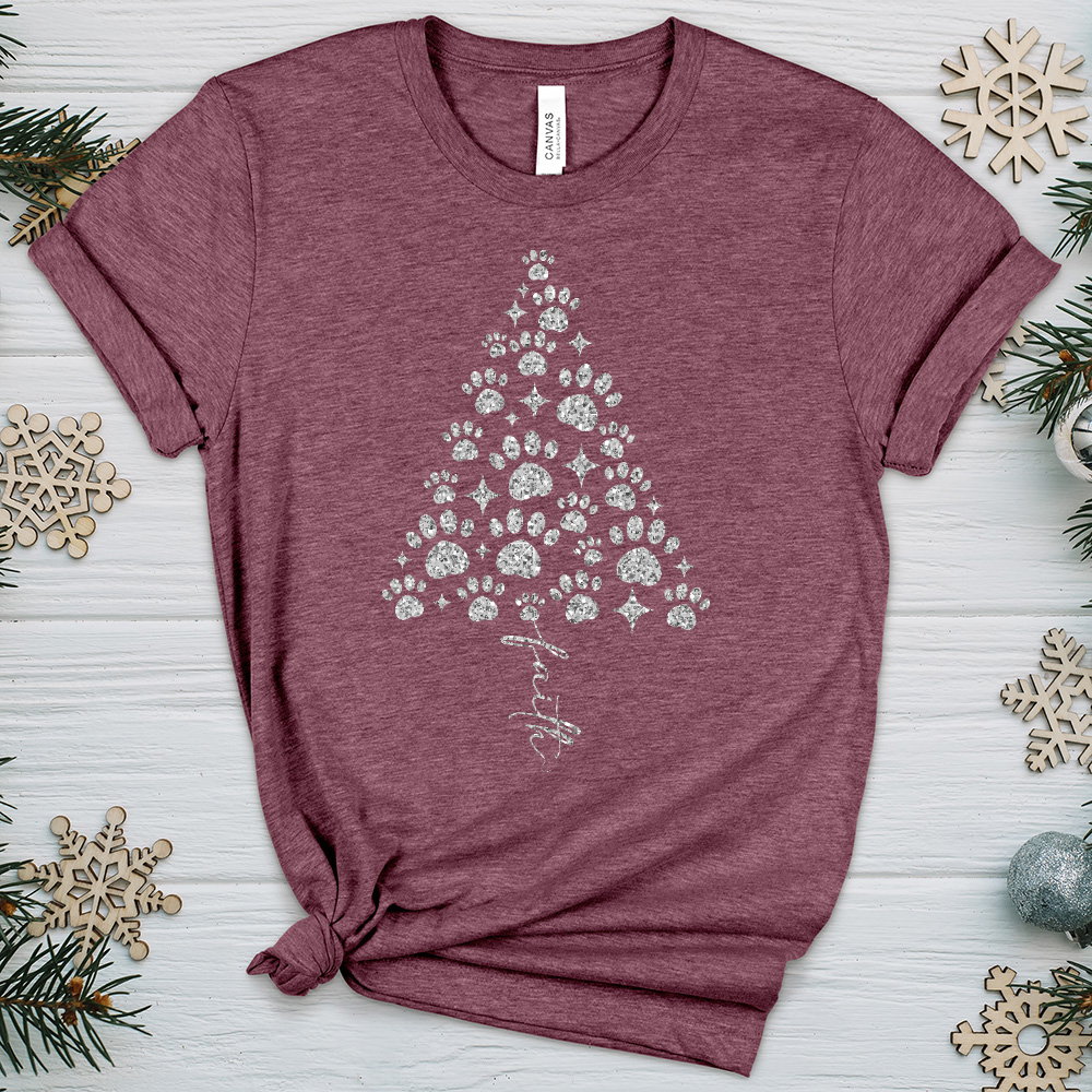 Paw Print Christmas Tree Heathered Tee