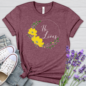 He Lives Flower Wreath Heathered Tee