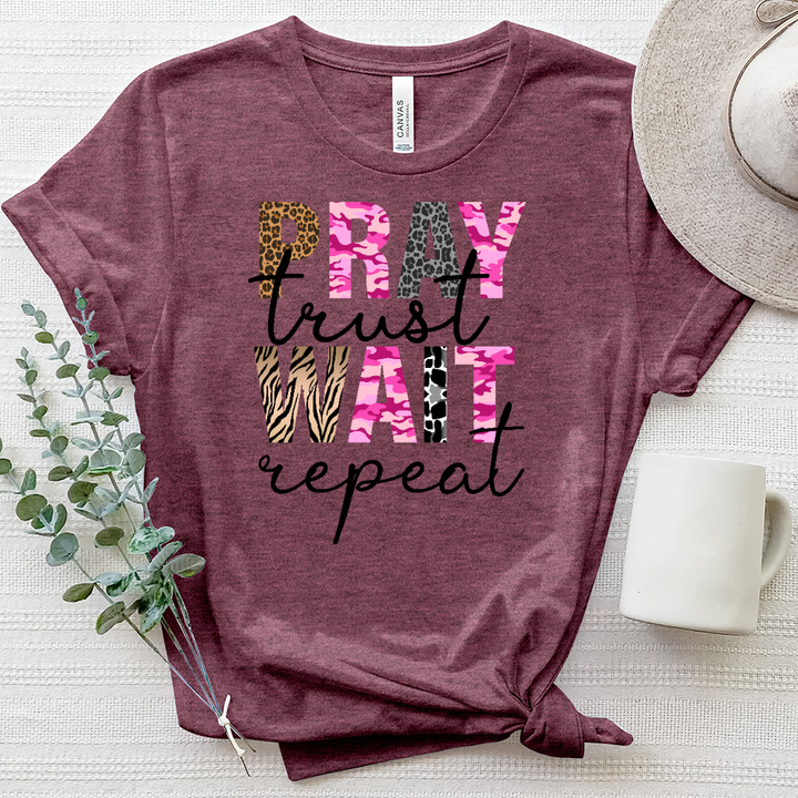 Pray Trust Wait Reapet Heathered Tee