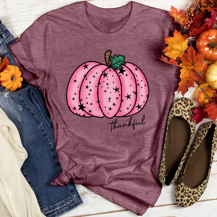 Thankful Pink Star Pumpkin Heathered Tee