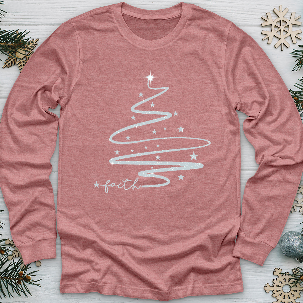 Faith Christmas Tree Silver Sparkle Long Sleeve Tee