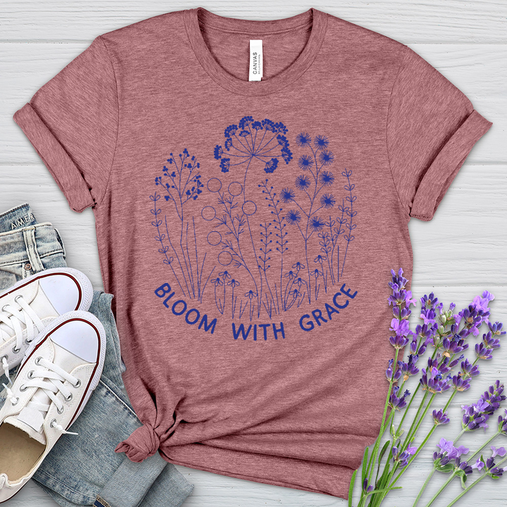 Bloom With Grace Royal Flowers Heathered Tee