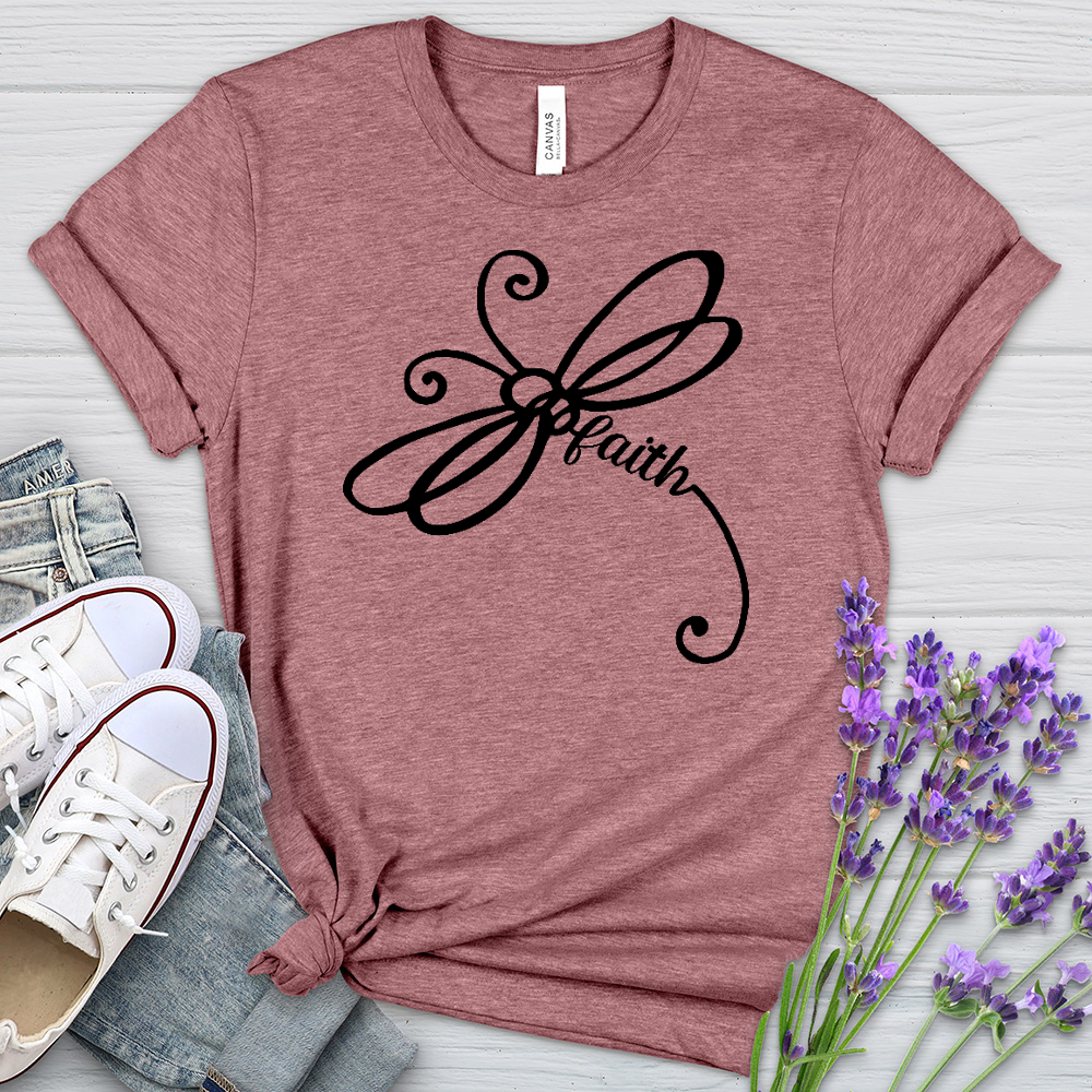 Faith Dragonfly Word Art Heathered Tee