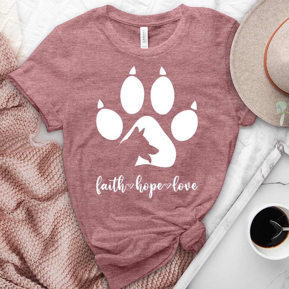 Faith Hope Love Dog Paw Heathered Tee