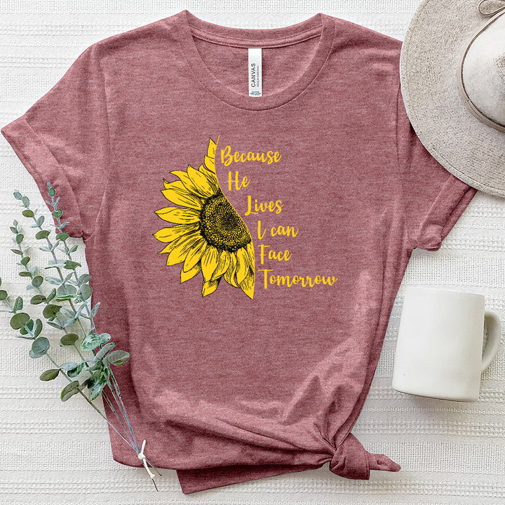 Because He Lives Sunflower Heathered Tee