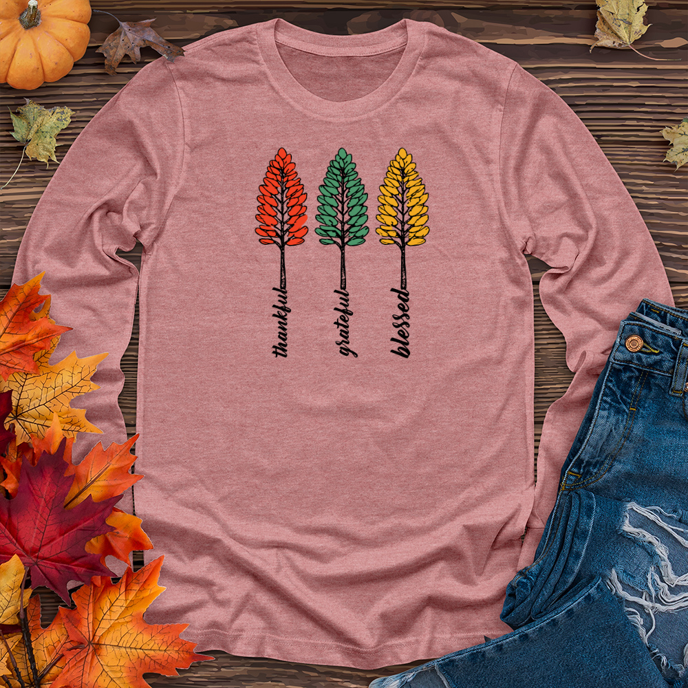 Vintage Playful Polka Dot Trio Pine Trees Long Sleeve Tee