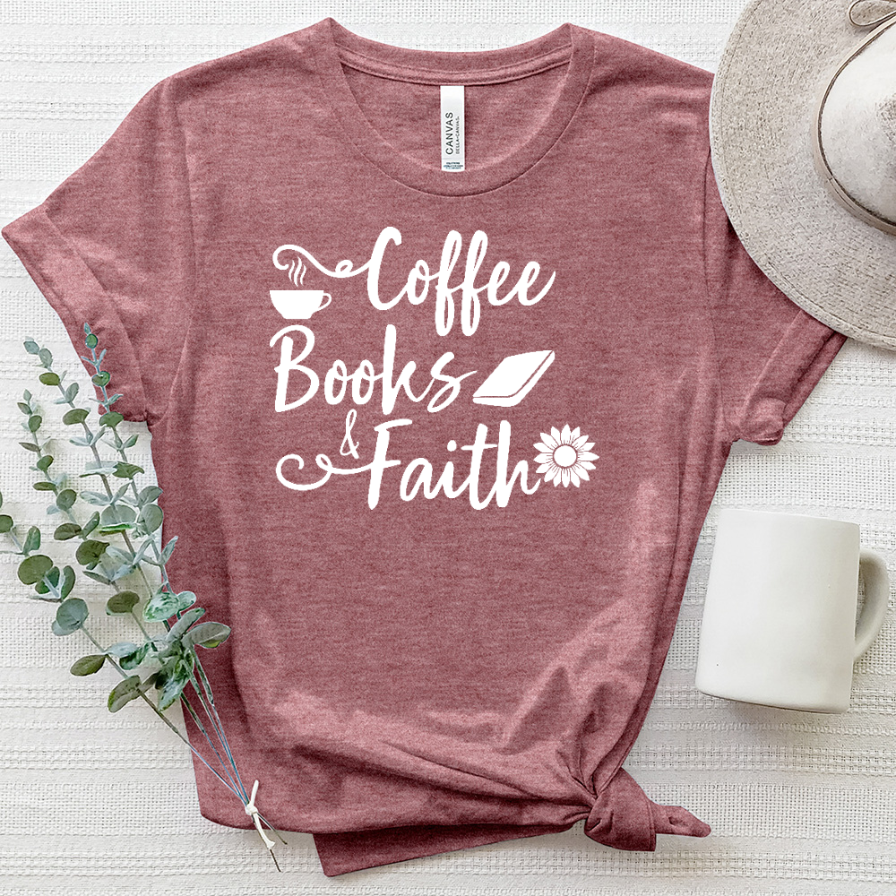 Coffee Books and Faith Heathered Tee