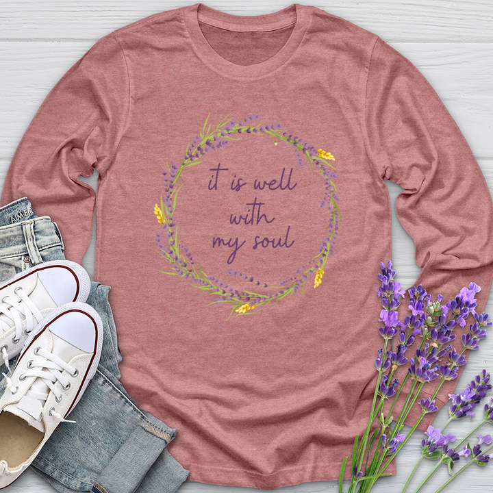 It Is Well Lavender Wreath Long Sleeve Tee