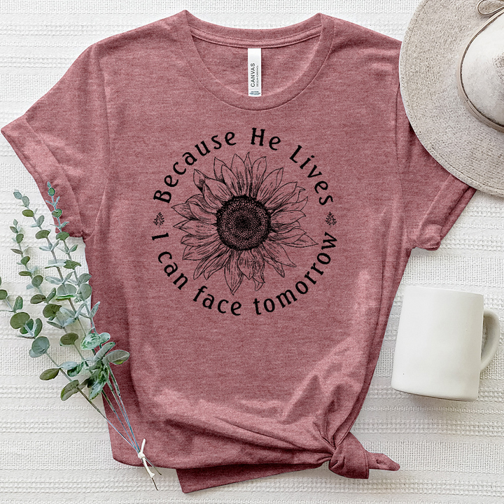 Because He Lives Sunflower Heathered Tee