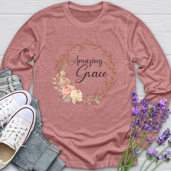 Amazing Grace Floral Wreath Long Sleeve Tee