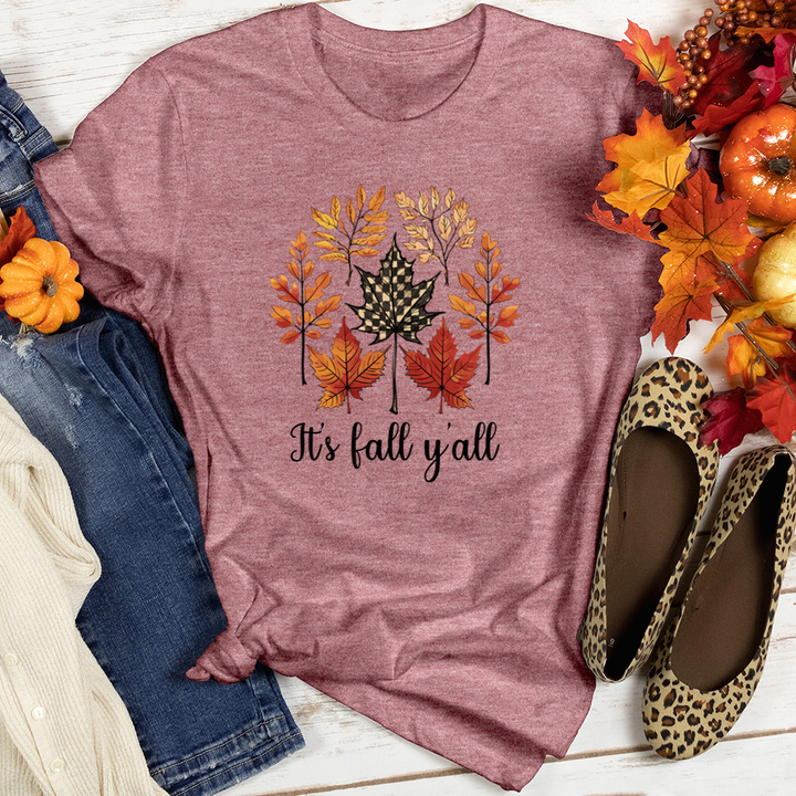 It's Fall Y'all Foliage Checkers Heathered Tee