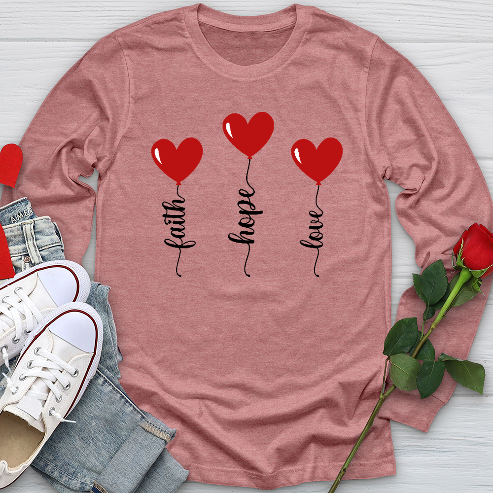 Faith Hope Love Heart Balloons Long Sleeve Tee