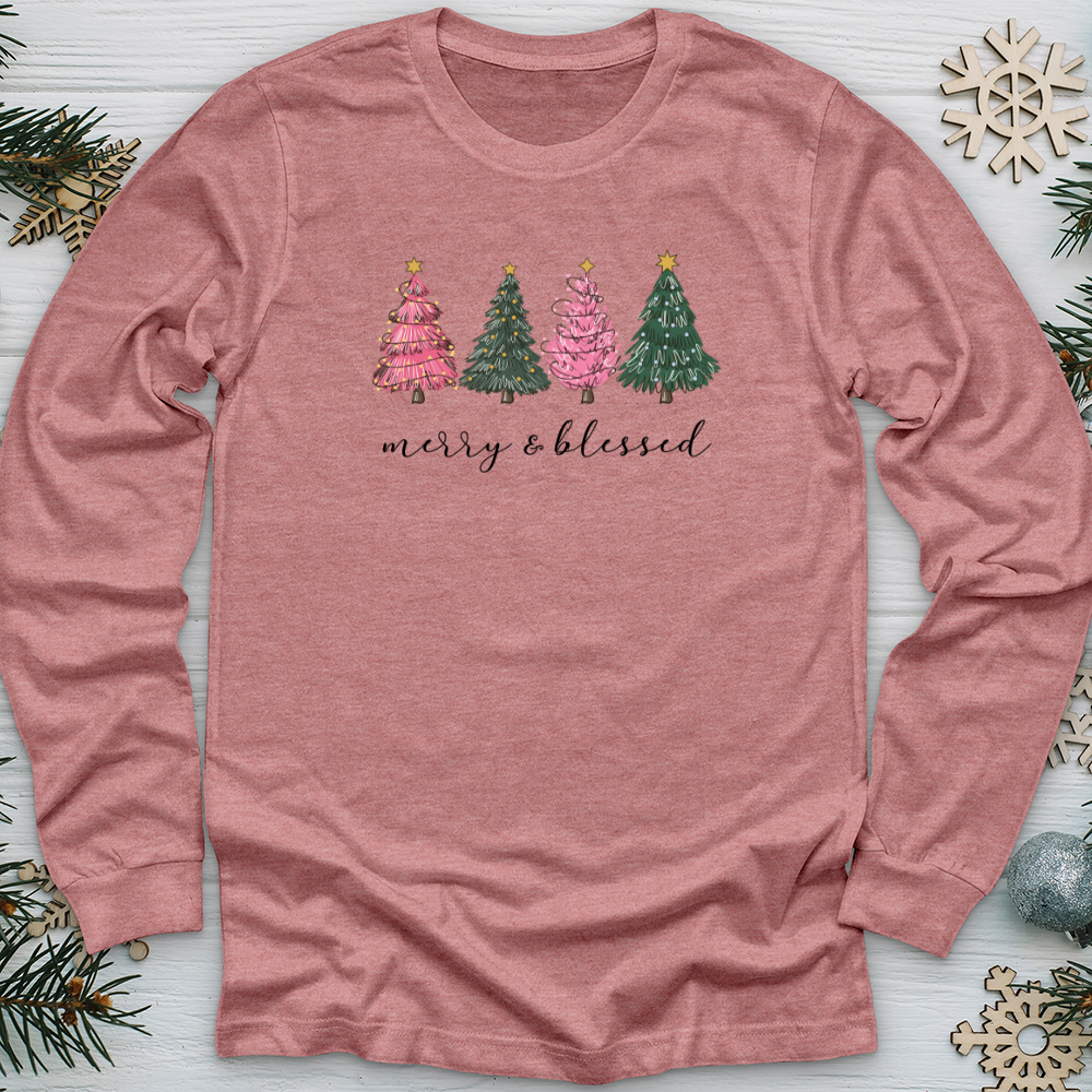 Merry Blessed Assorted Trees Long Sleeve Tee