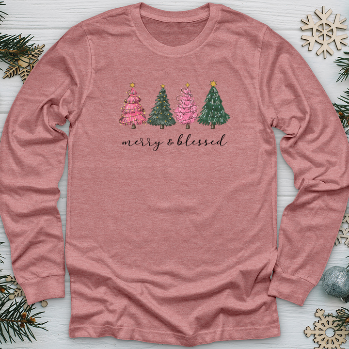 Merry Blessed Assorted Trees Long Sleeve Tee