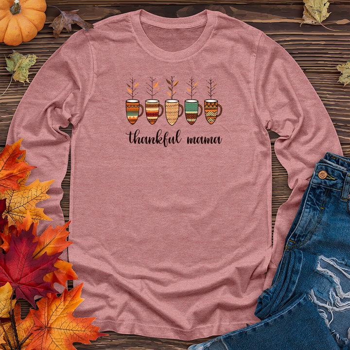 Retro Fall Mornings Argyle Trio Coffee Cups Long Sleeve Tee