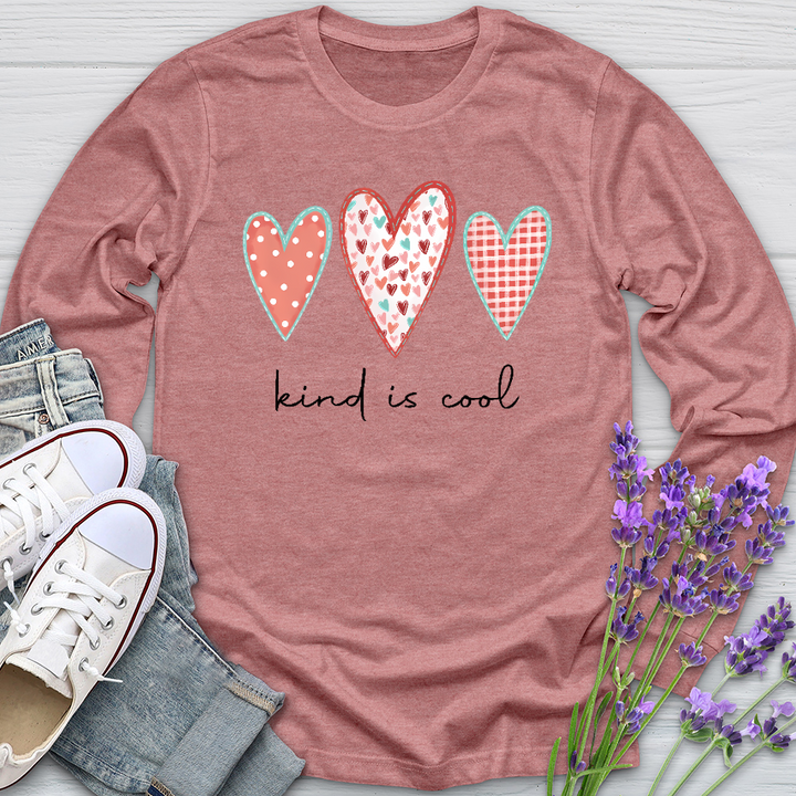 Kind Is Cool Pink Hearts Long Sleeve Tee