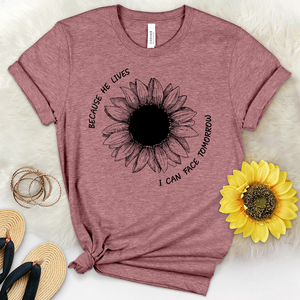 Because He Lives Faith Flower Heathered Tee