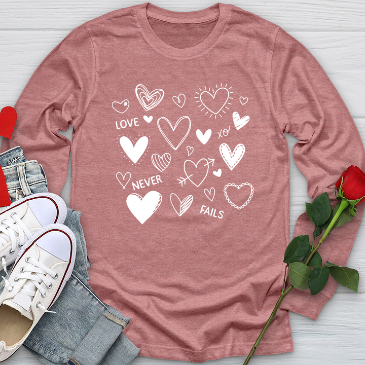 Love Never Fails Assorted Hearts Long Sleeve Tee