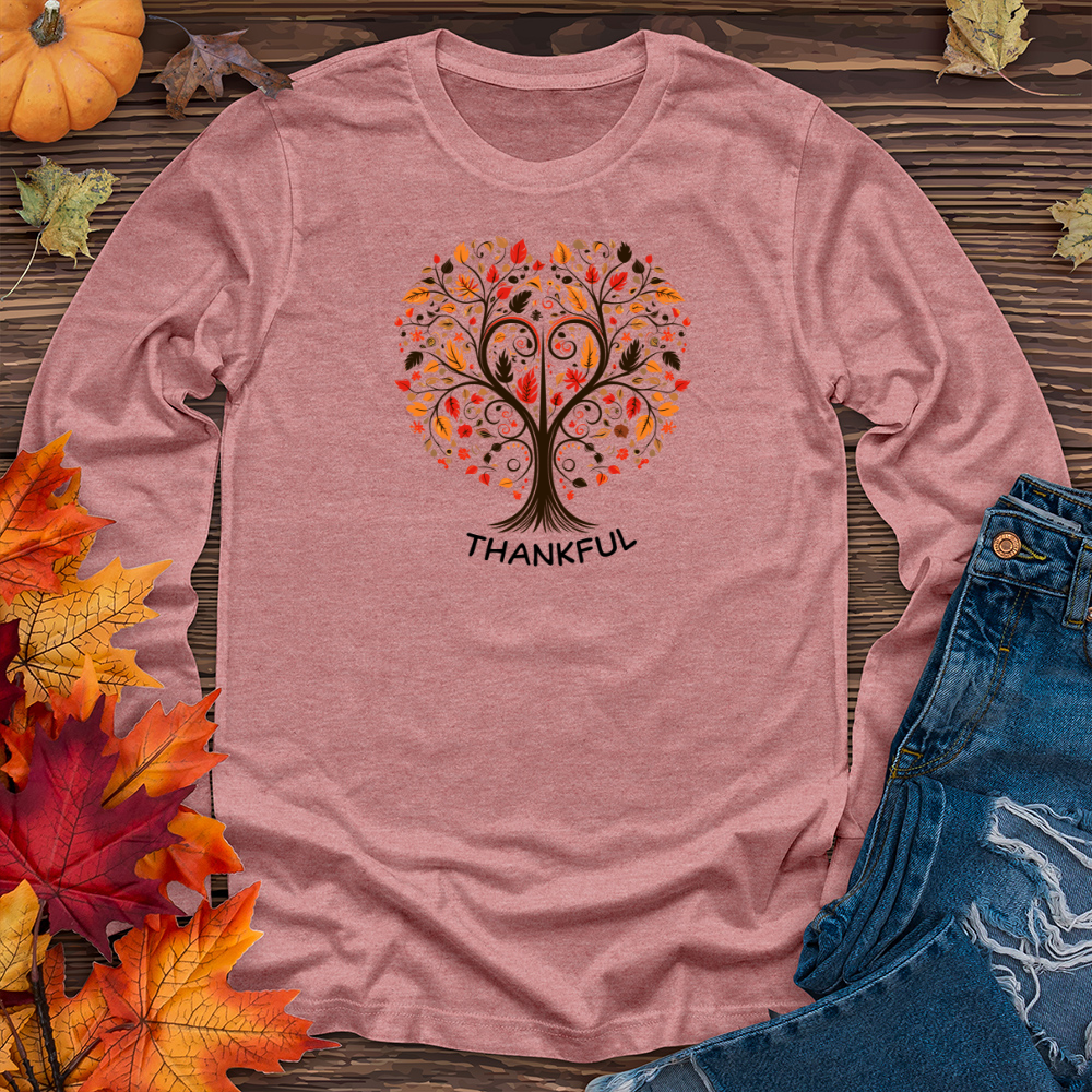 Retro Autumn Love Tree & Heart Icons Long Sleeve Tee